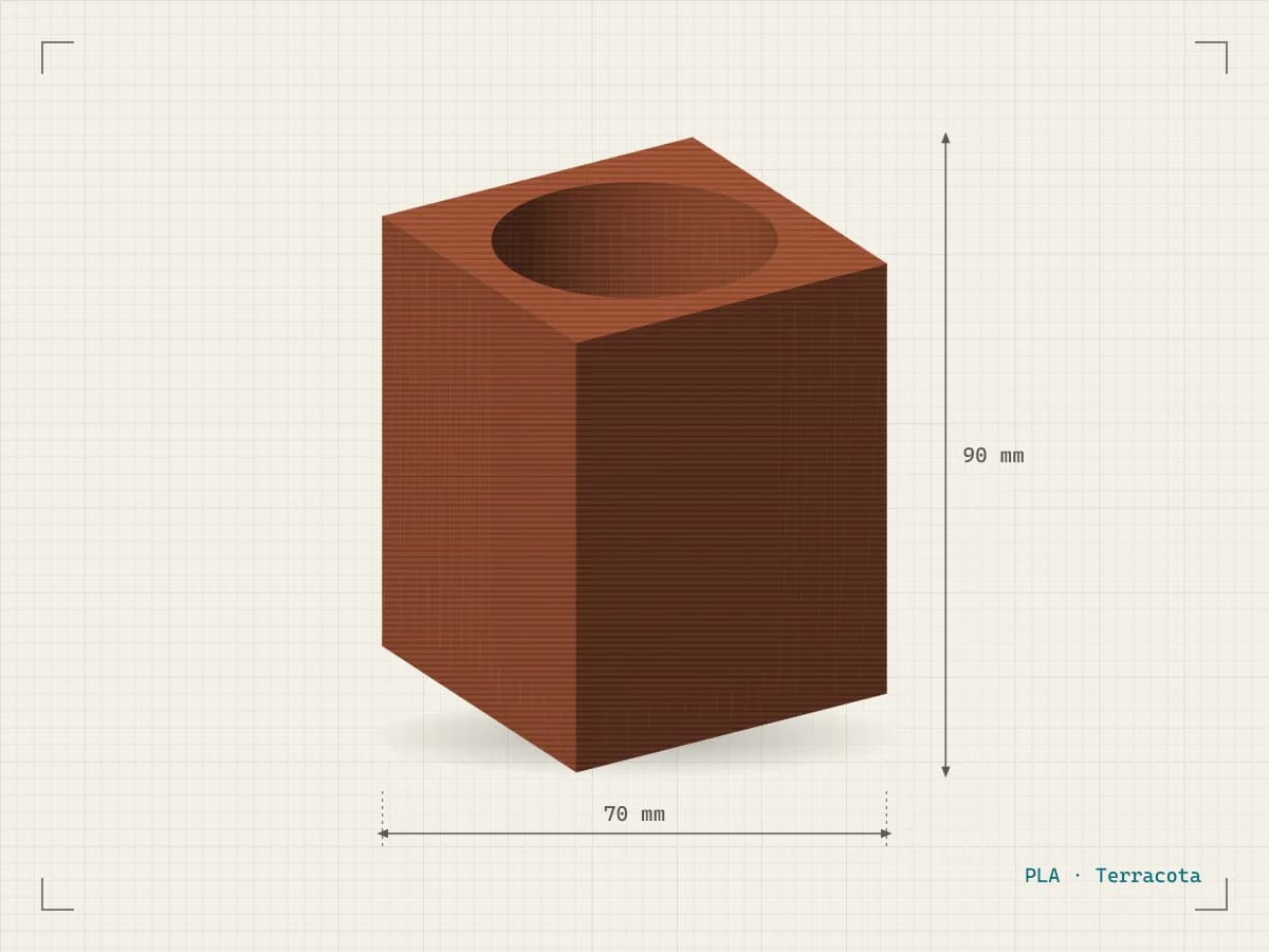 Porta-lápis Cubo, vista em perspectiva
